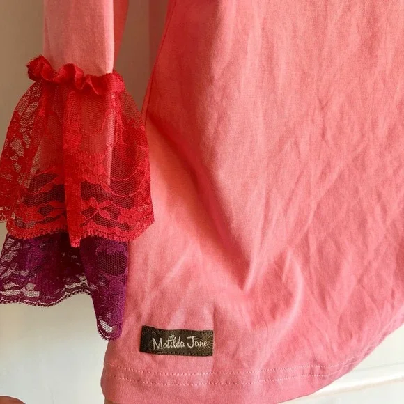 Matilda Jane Pink Radiant Lace Sleeve Top Paint by Numbers Girls 14 NEW WITH TAG - Picture 8 of 14